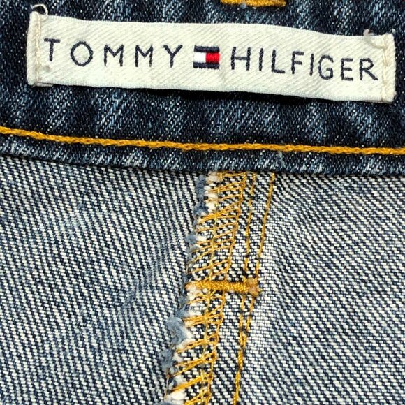 Tommy Hilfiger Jean Pencil Skirt Side Slit Distressed Medium Wash Womens 6 Logo - Picture 4 of 10
